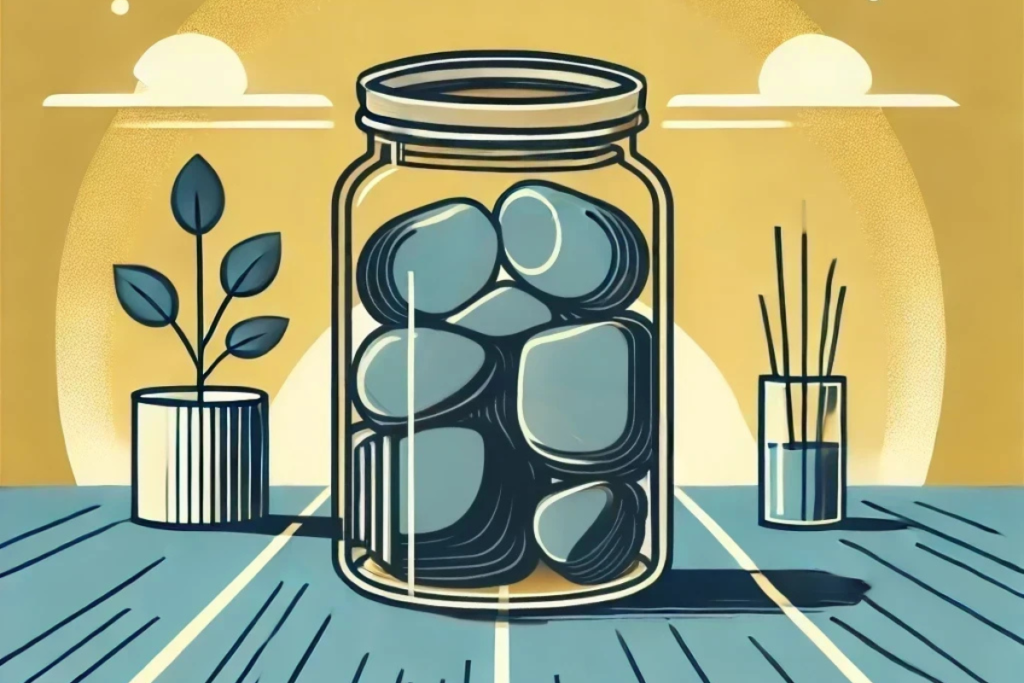 A jar filled with large rocks symbolizes your priorities. If smaller rocks or pebbles fill the jar first, there won’t be room for the big rocks, illustrating the importance of focusing on what matters most.