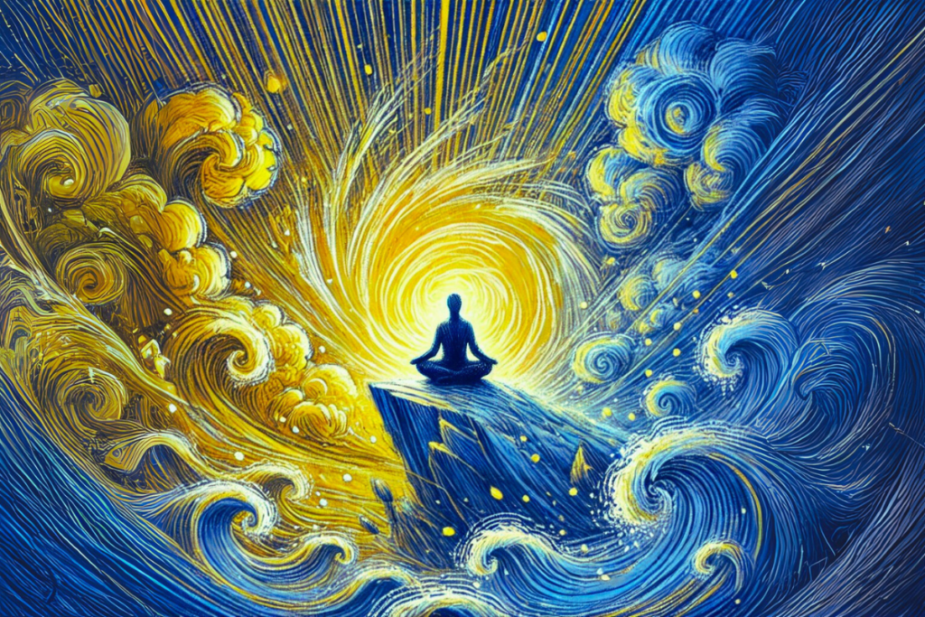 Serene and empowering image, symbolizing calm and focus amidst chaos.